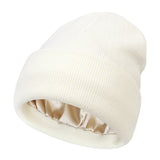 Premium Warm Beanie with Silk Satin Lining(White)