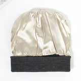 Premium Warm Beanie with Silk Satin Lining(Purple) - Side View