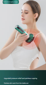 Rechargeable 6-Level Electric Cupping & Gua Sha Massager with LED Display & Magnetic Therapy Head(green) - Front View