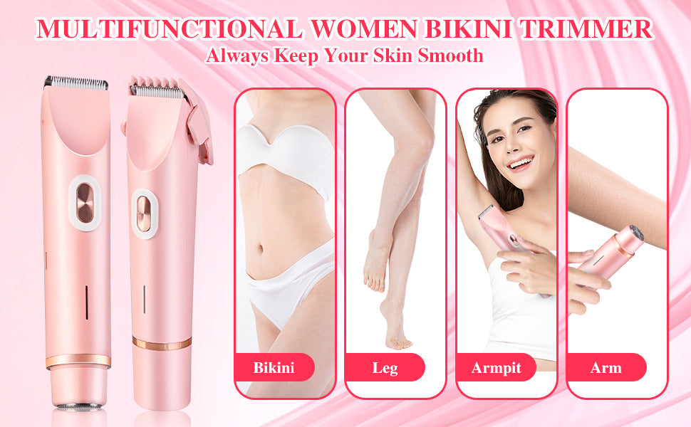 2-in-1 Ladies Electric Shaver & Trimmer - IPX7 Waterproof, USB-C Rechargeable, Dual Head Design(Blue)