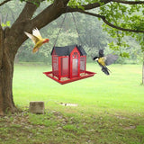 Charming House-Shaped Hanging Bird Feeder - Durable Metal Design for Wild Birds(red)