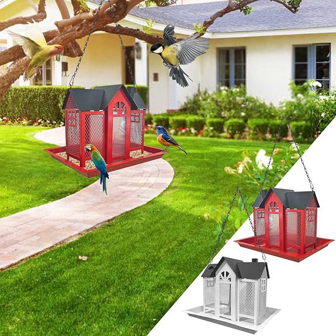 Charming House-Shaped Hanging Bird Feeder - Durable Metal Design for Wild Birds(yellow)