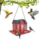 Charming House-Shaped Hanging Bird Feeder - Durable Metal Design for Wild Birds(pink) - 45-Degree Angle