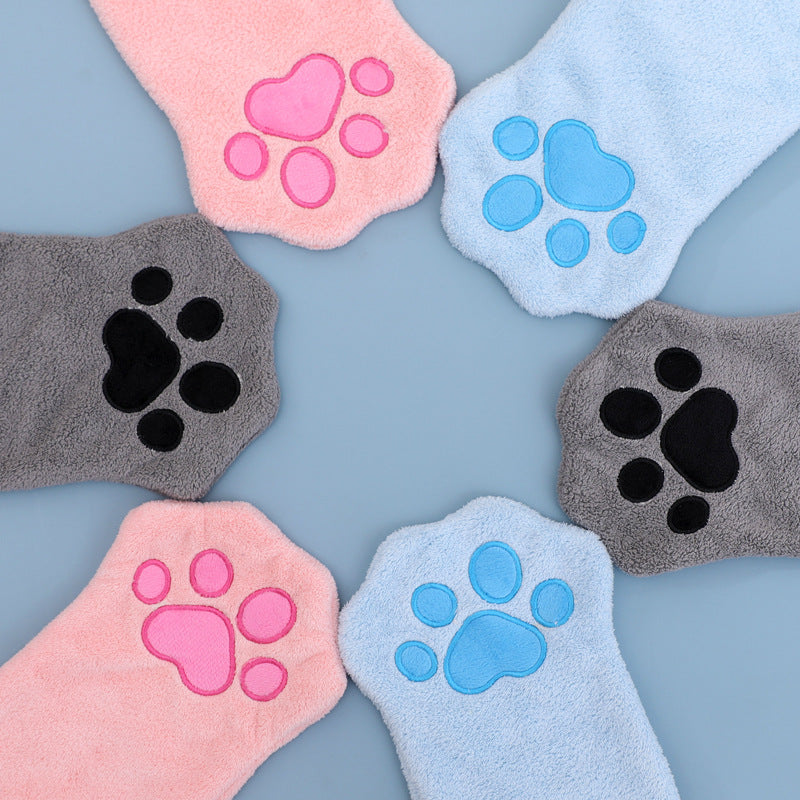 Adorable Pet Paw Grooming & Drying Mitt - Super Absorbent Fleece Material(Gray)