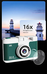 Compact 4K Digital Camera - 50MP, 16x Zoom, 2.4-inch IPS Screen, WiFi & Fill Light - Retro CCD Style(Green)