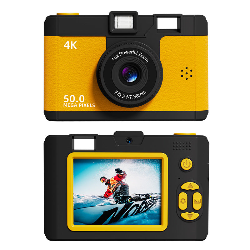 Compact 4K Digital Camera - 50MP, 16x Zoom, 2.4-inch IPS Screen, WiFi & Fill Light - Retro CCD Style(Yellow)