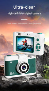 Compact 4K Digital Camera - 50MP, 16x Zoom, 2.4-inch IPS Screen, WiFi & Fill Light - Retro CCD Style(Purple) - Front View