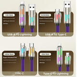 Universal PD Fast Charging Cable with LED Indicator - Zinc Alloy, Durable 1.5m Silicone Cord - Multiple Connector Options(purple) - Side View