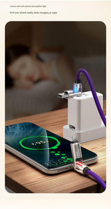 Universal PD Fast Charging Cable with LED Indicator - Zinc Alloy, Durable 1.5m Silicone Cord - Multiple Connector Options(purple) - 45-Degree Angle