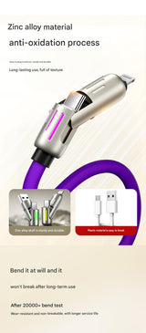 Universal PD Fast Charging Cable with LED Indicator - Zinc Alloy, Durable 1.5m Silicone Cord - Multiple Connector Options(purple) - Rear View