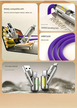 Universal PD Fast Charging Cable with LED Indicator - Zinc Alloy, Durable 1.5m Silicone Cord - Multiple Connector Options(White) - Top-Down View