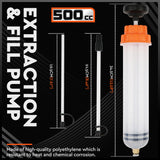 500cc Fluid Extraction & Fill Pump Syringe - Durable Manual Pump for Automotive & Marine Fluids - Front View