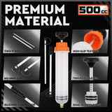 500cc Fluid Extraction & Fill Pump Syringe - Durable Manual Pump for Automotive & Marine Fluids - 45-Degree Angle