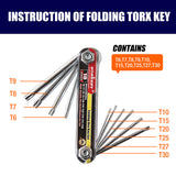 10-Piece Folding Torx Key Wrench Set - T6-T30 Star Keys, Portable Multi-Tool(silver) - Front View