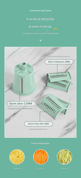 Multi-Function Rotary Vegetable Slicer & Grater - 5 Blade Types (10 Pcs Total) with Storage Box-white - Rear View