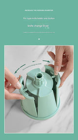 Multi-Function Rotary Vegetable Slicer & Grater - 5 Blade Types (10 Pcs Total) with Storage Box-white - Close-Up Angle