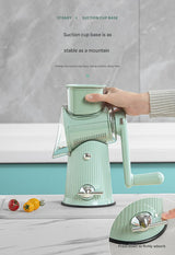 Multi-Function Rotary Vegetable Slicer & Grater - 5 Blade Types (10 Pcs Total) with Storage Box-white - Low Angle