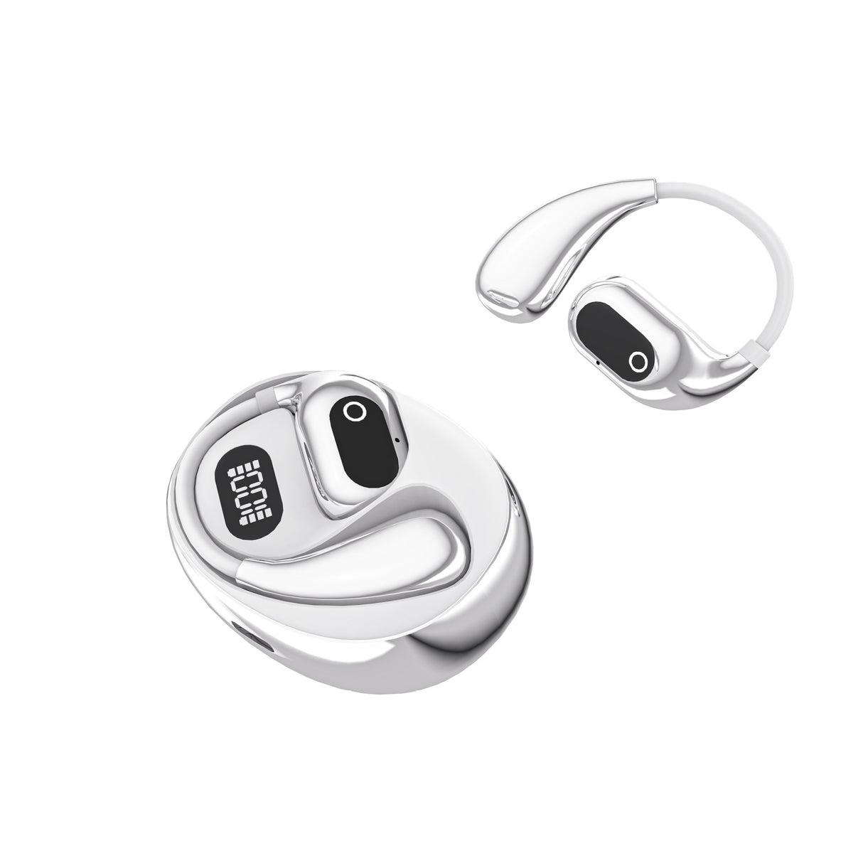 AI Smart Translation Earbuds - Open-Ear TWS Bluetooth Headphones with 144 Language Support & LED Display Case(White)