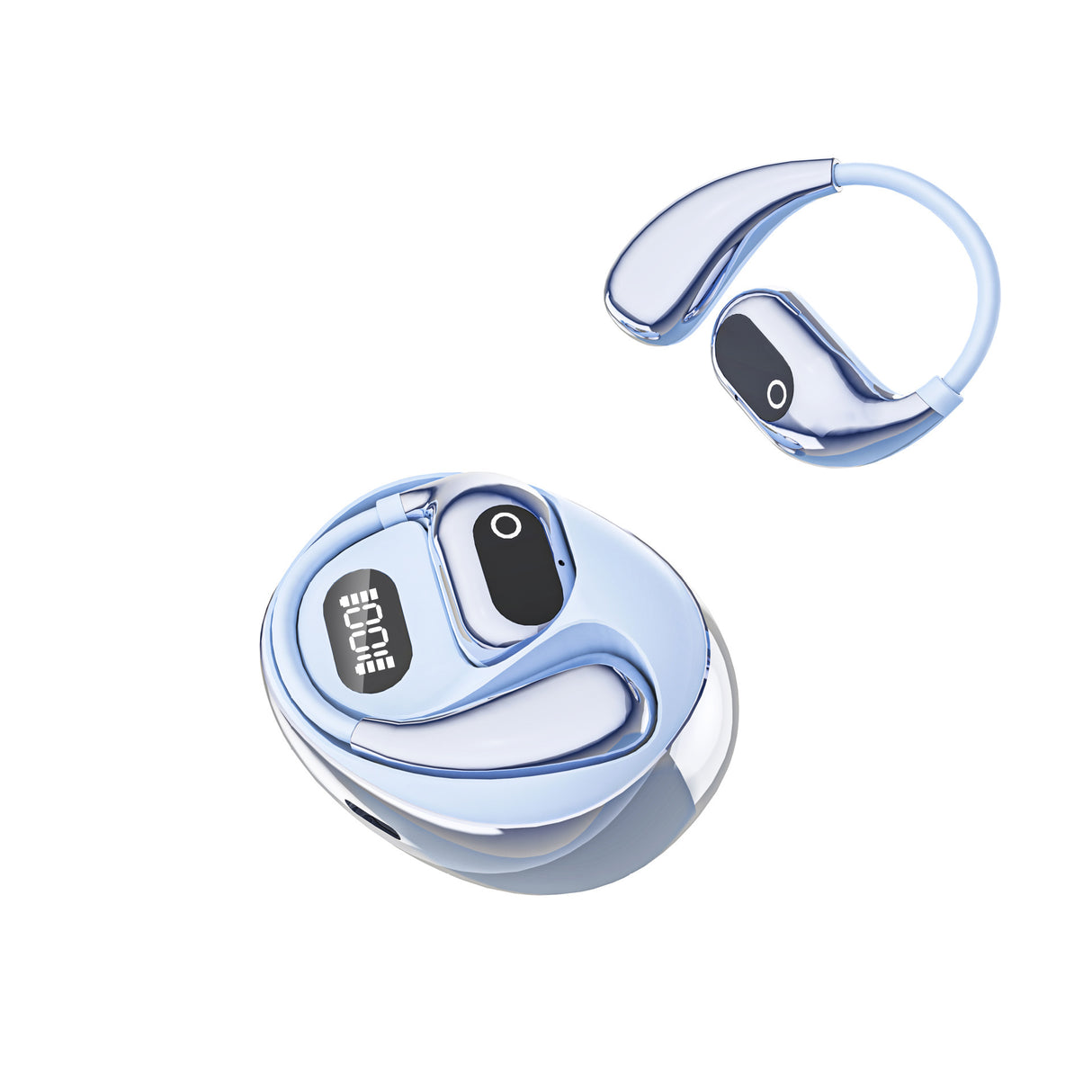 AI Smart Translation Earbuds - Open-Ear TWS Bluetooth Headphones with 144 Language Support & LED Display Case(Sky blue)