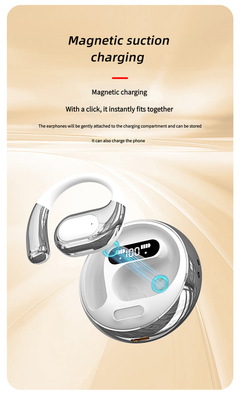 Open-Ear Conduction TWS Earbuds - Bluetooth 5.5, HIFI Sound, LED Display(pink)