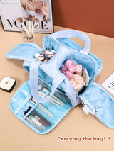 Portable Multi-Compartment Travel Toiletry & Makeup Organizer Bag with Brush Holders(Light purple) - Front View
