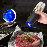 Gravity Electric Salt & Pepper Grinder Set - Adjustable Coarseness, LED Light, Battery Operated(black) - Front View