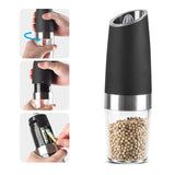 Gravity Electric Salt & Pepper Grinder Set - Adjustable Coarseness, LED Light, Battery Operated(black) - Side View
