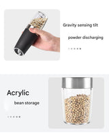Gravity Electric Salt & Pepper Grinder Set - Adjustable Coarseness, LED Light, Battery Operated(black) - Rear View
