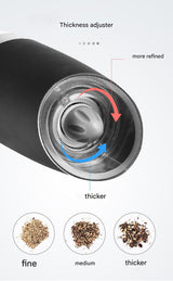 Gravity Electric Salt & Pepper Grinder Set - Adjustable Coarseness, LED Light, Battery Operated(silver) - Top-Down View