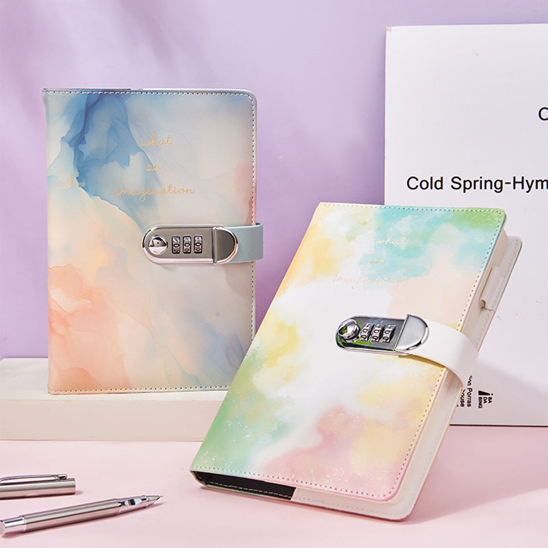 Light blue A5 tie-dye journal with combination lock, soft touch cover, soft touch tie-dye cover