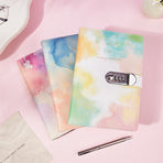 Light blue A5 tie-dye journal with combination lock, soft touch cover, 240 page A5 journal