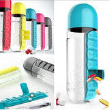 2pc 2-in-1 Water Bottle with 7-Day Pill Organizer - 600ml BPA-Free, Portable & Leakproof(Blue) - Front View