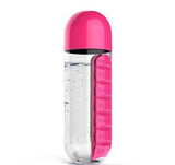 2pc 2-in-1 Water Bottle with 7-Day Pill Organizer - 600ml BPA-Free, Portable & Leakproof(Rose)