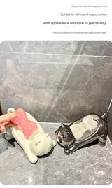 Charming Cat-Shaped Ceramic Soap Dish - Creative & Versatile Home Decor Accent(Milky white) - Top-Down View