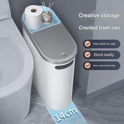 Slim Press-Top Trash Can with Top Storage Compartment - Narrow Design for Bathroom & Small Spaces(Ash cover + ash bucket)