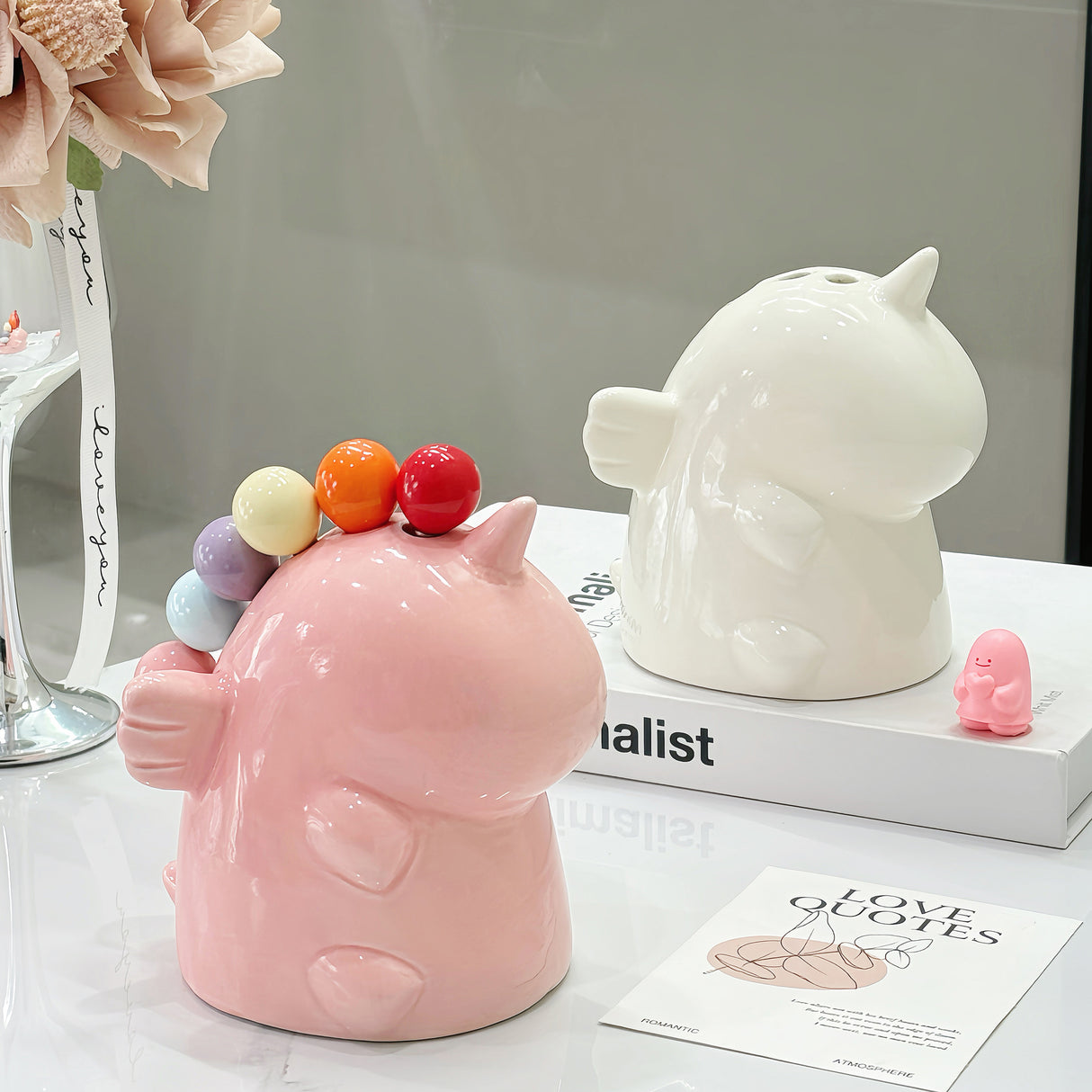 Adorable Unicorn Ceramic Fruit Fork Holder Set - Includes Stainless Steel Forks with Ball Tops(green)