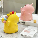 Adorable Unicorn Ceramic Fruit Fork Holder Set - Includes Stainless Steel Forks with Ball Tops(green) - Side View