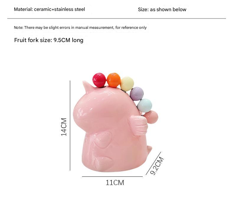 Adorable Unicorn Ceramic Fruit Fork Holder Set - Includes Stainless Steel Forks with Ball Tops(green)