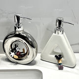Modern Ceramic Soap & Lotion Dispenser - Unique Geometric Designs, 300ml Capacity(Donut lotion bottle, silver) - Side View