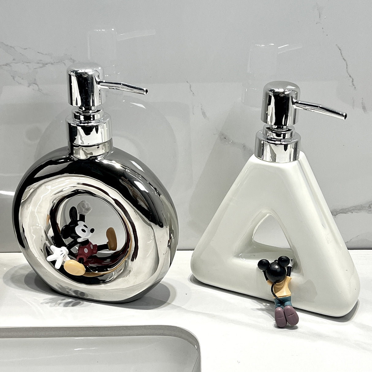 Modern Ceramic Soap & Lotion Dispenser - Unique Geometric Designs, 300ml Capacity(Triangular lotion bottle, milky white)