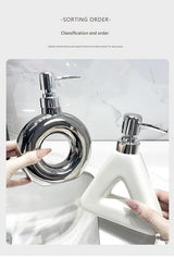 Modern Ceramic Soap & Lotion Dispenser - Unique Geometric Designs, 300ml Capacity(Triangular lotion bottle, milky white) - 45-Degree Angle