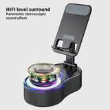 Foldable Bluetooth Speaker with 360 Rotating Phone/Tablet Stand & RGB Lights - HIFI Surround Sound(black) - Front View