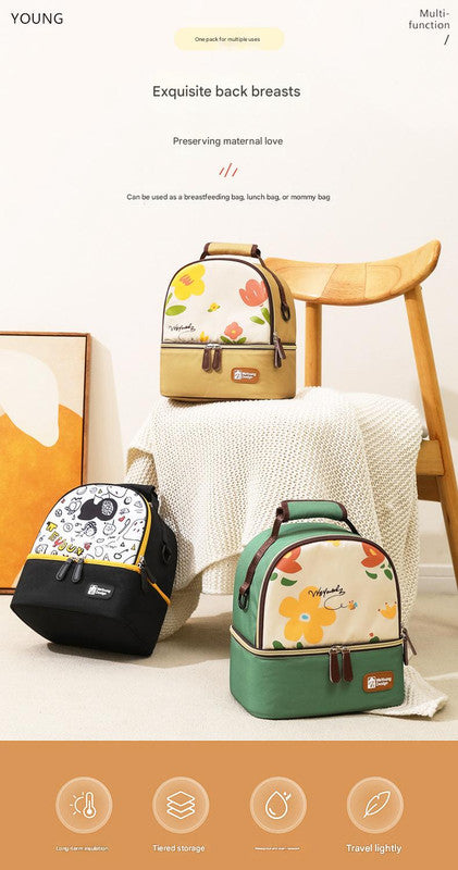 Versatile Insulated Breast Milk Cooler & Lunch Backpack - Waterproof, Multi-Carry Options(Pure black)