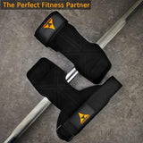 Heavy Duty Weightlifting Grips - Anti-Slip Cowhide Palm Protectors with Neoprene Wrist Support & Adjustable Straps(Brown) - Side View
