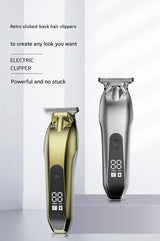 Professional Electric Hair Clipper & Beard Trimmer - USB Rechargeable, LED Display(Gray) - Front View