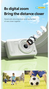 Student HD Digital Camera - 44MP, 8x Zoom, Autofocus, Dual Lens, Type-C Charging (white)