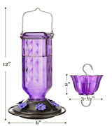 Elegant Hanging Hummingbird Feeder - Decorative Glass Nectar Bottle with Ant Moat, 6 Feeding Ports(Green) - Front View