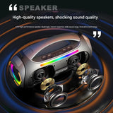 Portable Bluetooth 5.3 Speaker - 60W Powerful Sound, RGB Lights, Multiple Inputs(black) - Side View