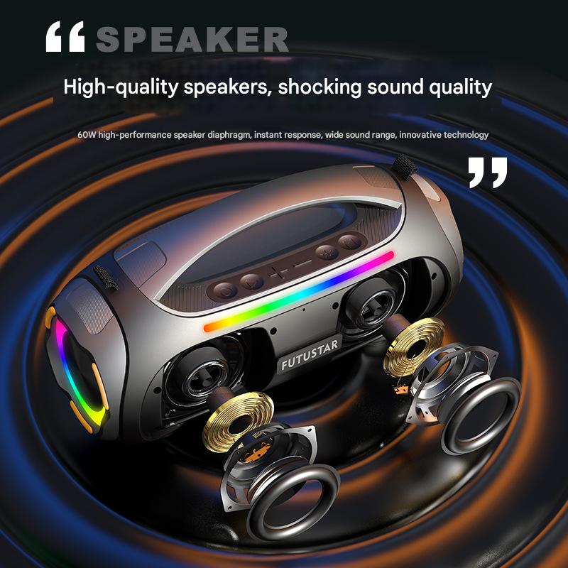 Portable Bluetooth 5.3 Speaker - 60W Powerful Sound, RGB Lights, Multiple Inputs(Red)