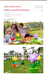 Electric Flower Bubble Machine with Music - Rechargeable, 10-Hole Output(yellow) - Top-Down View